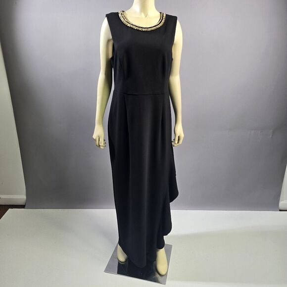 Connected Apparel Black Asymmetrical Sheath Dress R8 - Picture 1 of 6